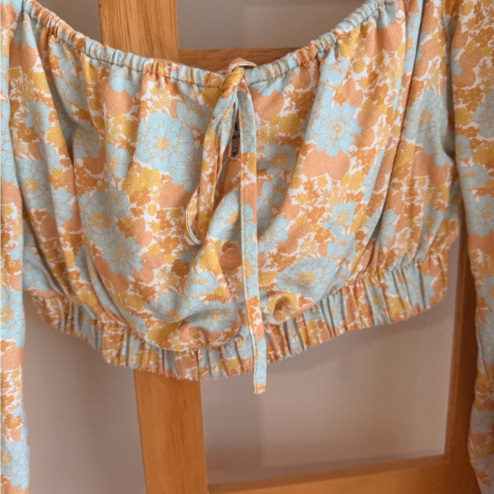 Rhythm Floral Long Sleeve Crop Top - Blue and Orange - Picture 4 of 4